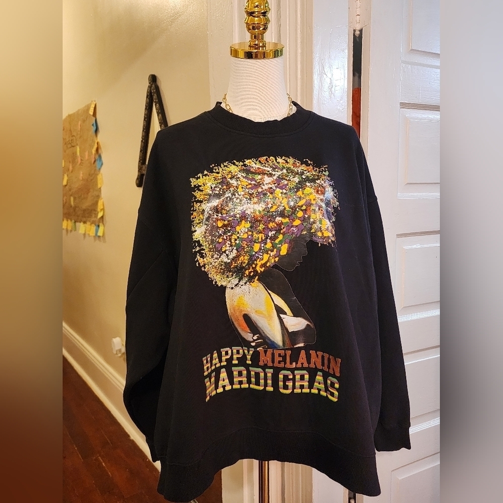 Zara Black Oversized Mardi Gras Graphic Sweatshirt Size Large